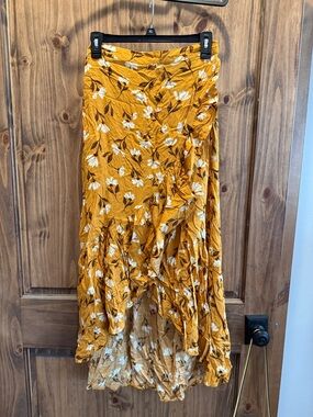 Sonoma Mustard Floral High-Low Ruffle Skirt